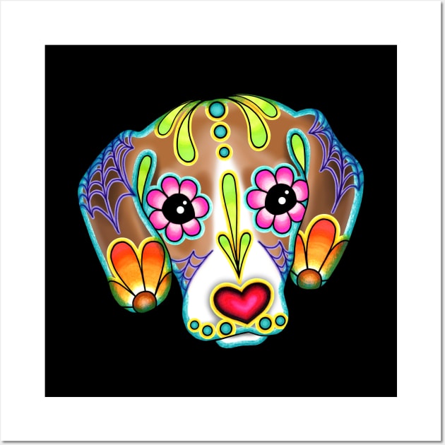 Beagle - Day of the Dead Sugar Skull Dog Wall Art by prettyinink